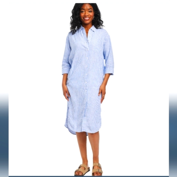 Universal Thread Dresses & Skirts - UNIVERSAL THREAD Dress Button Up Shirt Sundress Pockets Stripes Blue Coastal